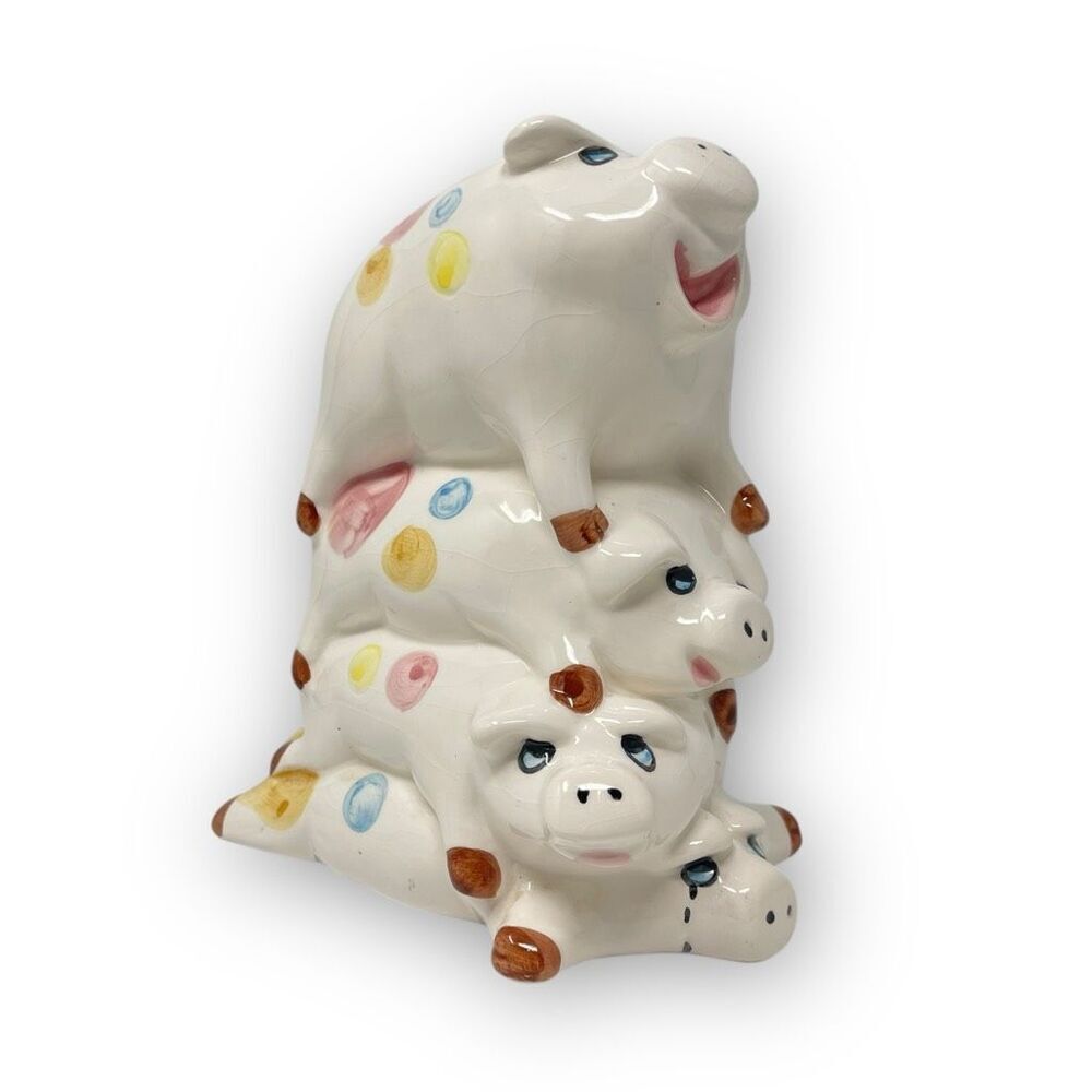 4 Pig High Ceramic Pile Pokadots Coin Bank 8" Tall by Henriksen Imports Taiwan